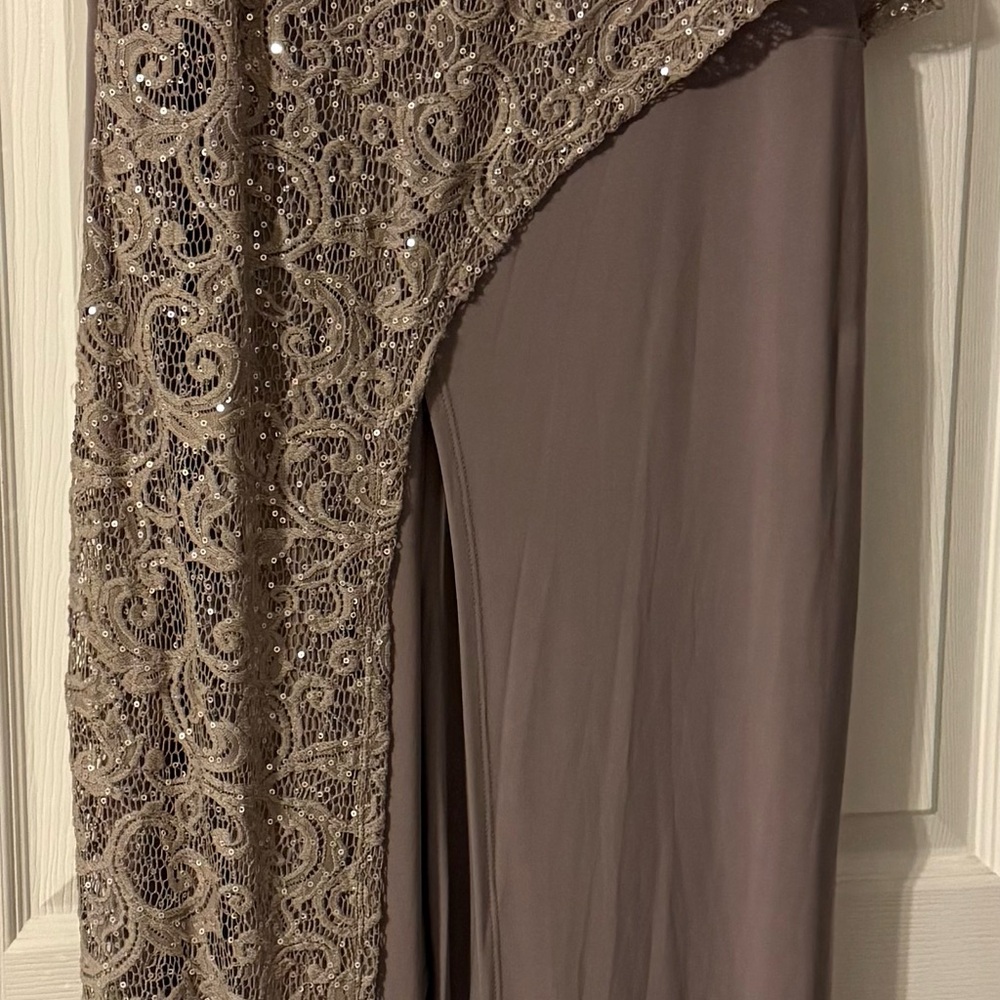 R&M Richards Taupe Lace Jumpsuit